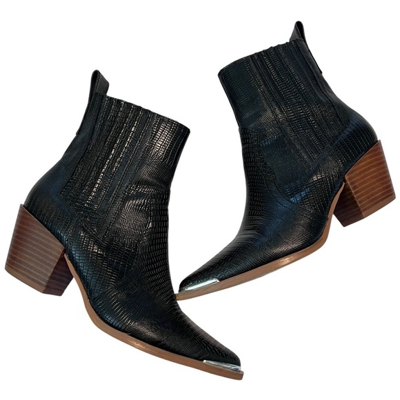 Arider Girl Black Croc Embossed Western Ankle Boots Size 9 - Picture 1 of 10